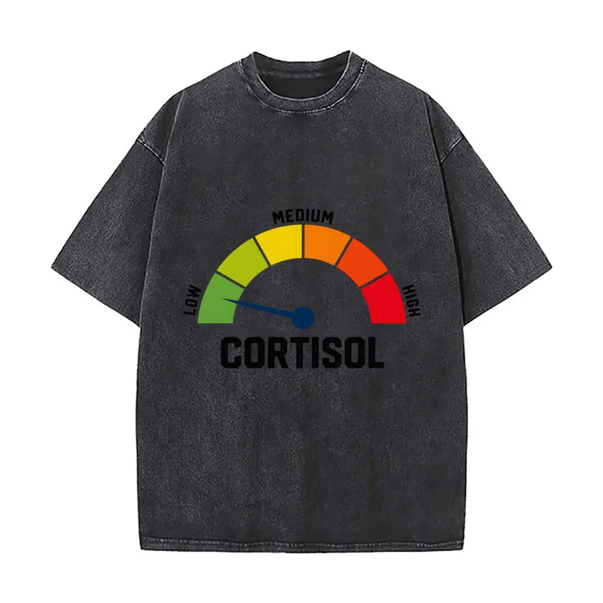 Cortisol Level Meter Low Medium High Meme Graphic Design Vintage Distressed Loose Streetwear Tops