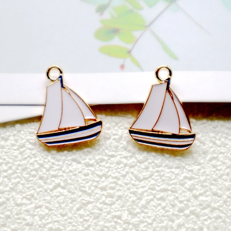 10PCS Mini Sailboat Anchor Rudder Lighthouse Alloy Enamel Pendant DIY Dangle Necklace Earrings Bracelet Decoration Accessories