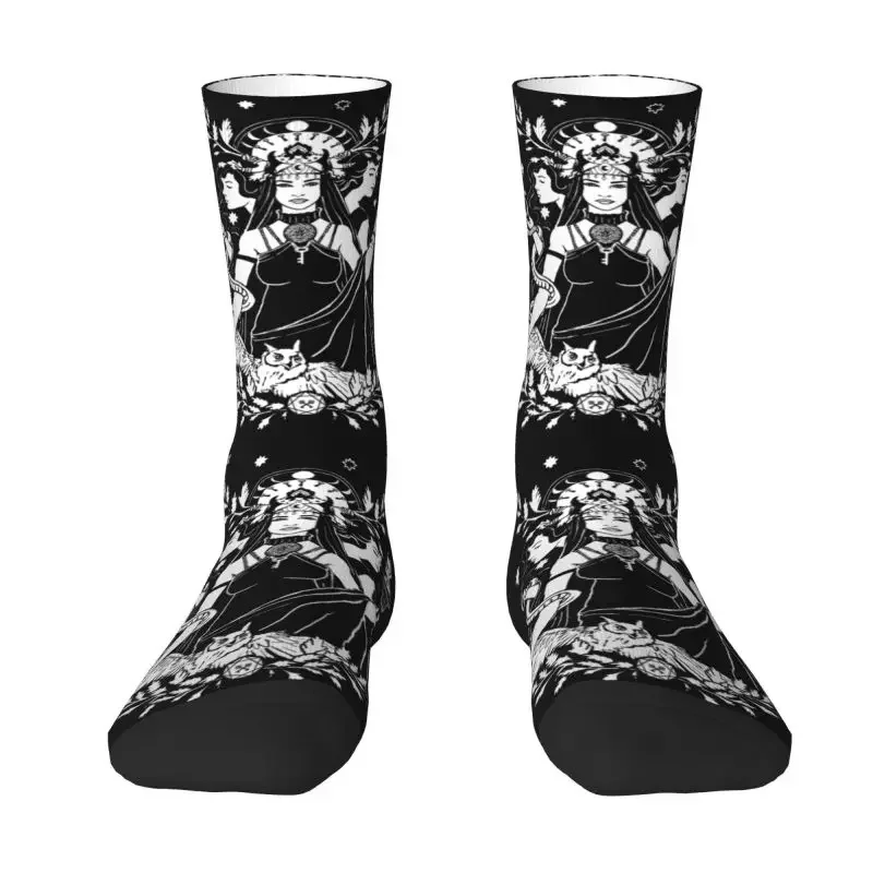 Hekate Triple Goddess Mens Crazy Crew Socks Unisex Cute 3D Printing Goth Occult Halloween Witch Dress Socks