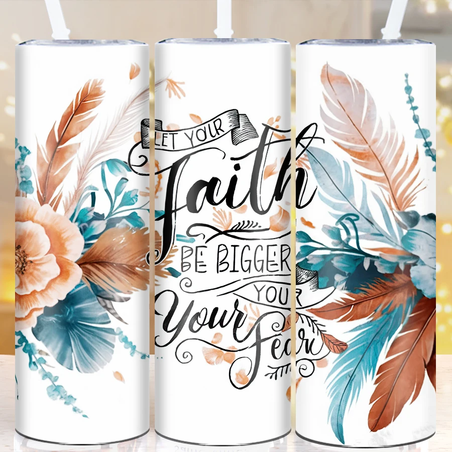 

1Pc Faith Courage Tumbler Straw Lid 20oz Large Capacity Stainless Encouragement Brave Sport Straight Water Cups Festive Gifts