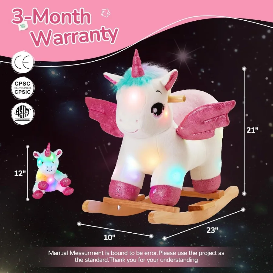 Light Up Musical Licorne Bébé Cheval à bascule Ensemble de 2 avec ceinture de sécurité Blanc Licorne Rocker Bébé Chaise à bascule Ride sur Licorne pour