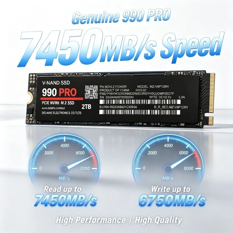 Genuine 990 PRO 1TB 2TB 4TB NVMe SSD, M.2 2280 PCIe Gen4, 7450MB/s Speed, Ideal for PS5 Console, Gaming Laptops & Desktops.