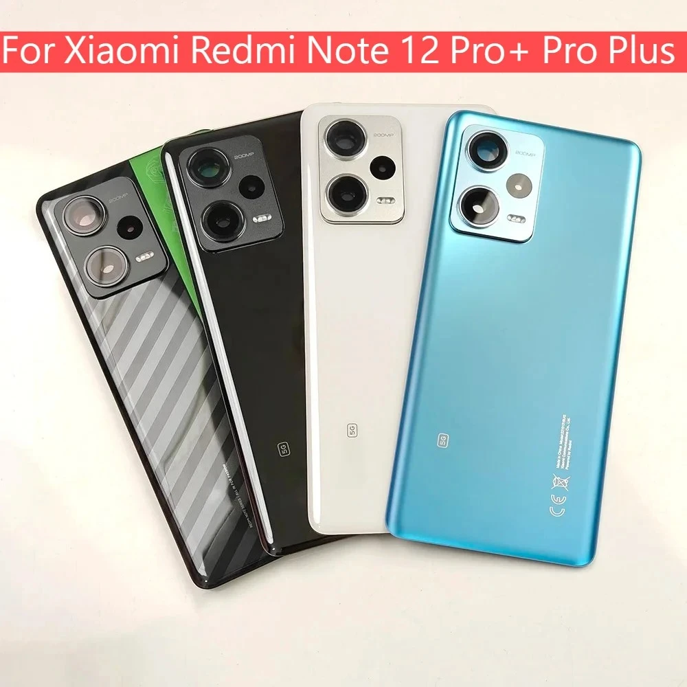 Back Glass Cover For Xiaomi Redmi Note 12 Pro+ Pro Plus Back Door Replacement Battery Case, Rear Housing Cover +Camera Lens