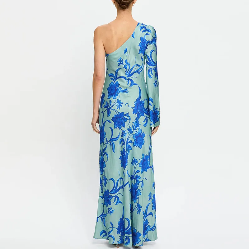 Herfst nieuwe off-shoulder jurk met lange mouwen Casual asymmetrische hoog getailleerde vakantiejurk Sexy uitgeholde strandfeestjurken