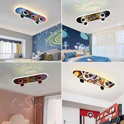 Children Room Skateboard Ceiling Light Dimmable with Remote, Modern Ceiling Lamp, RGB Color Change for Boys Bedroom Decoration