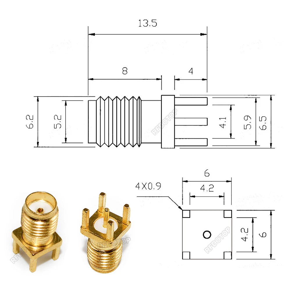 20PCS/lot SMA Female Connector Socket 4Pins PCB Edge Solder Gold Plated PCB Mount SMA Female Jack RF Connector High Quality