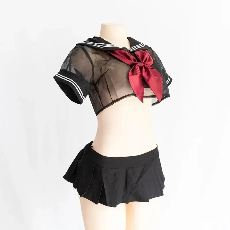 Disfraz de Cosplay Sexy para mujer, uniforme de marinero para estudiante, falda superior de Lolita transparente Kawaii, bragas, juego de rol erótico, conjunto de lencería erótica