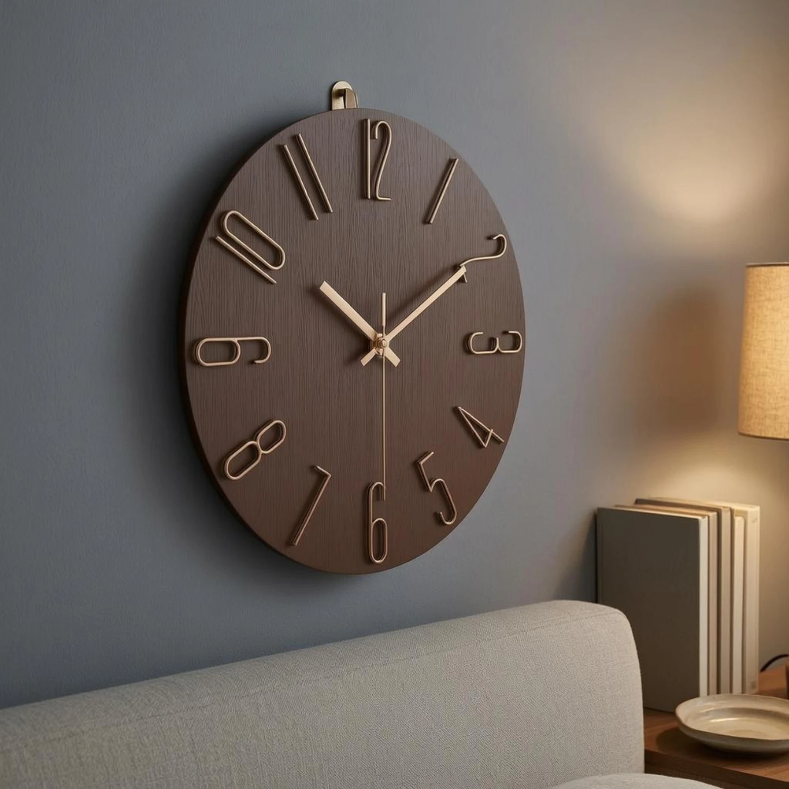 Frameless Wall Clock Slim-Edge Silent Quartz Clock Household Decor Raised Numerals Wood-Grain