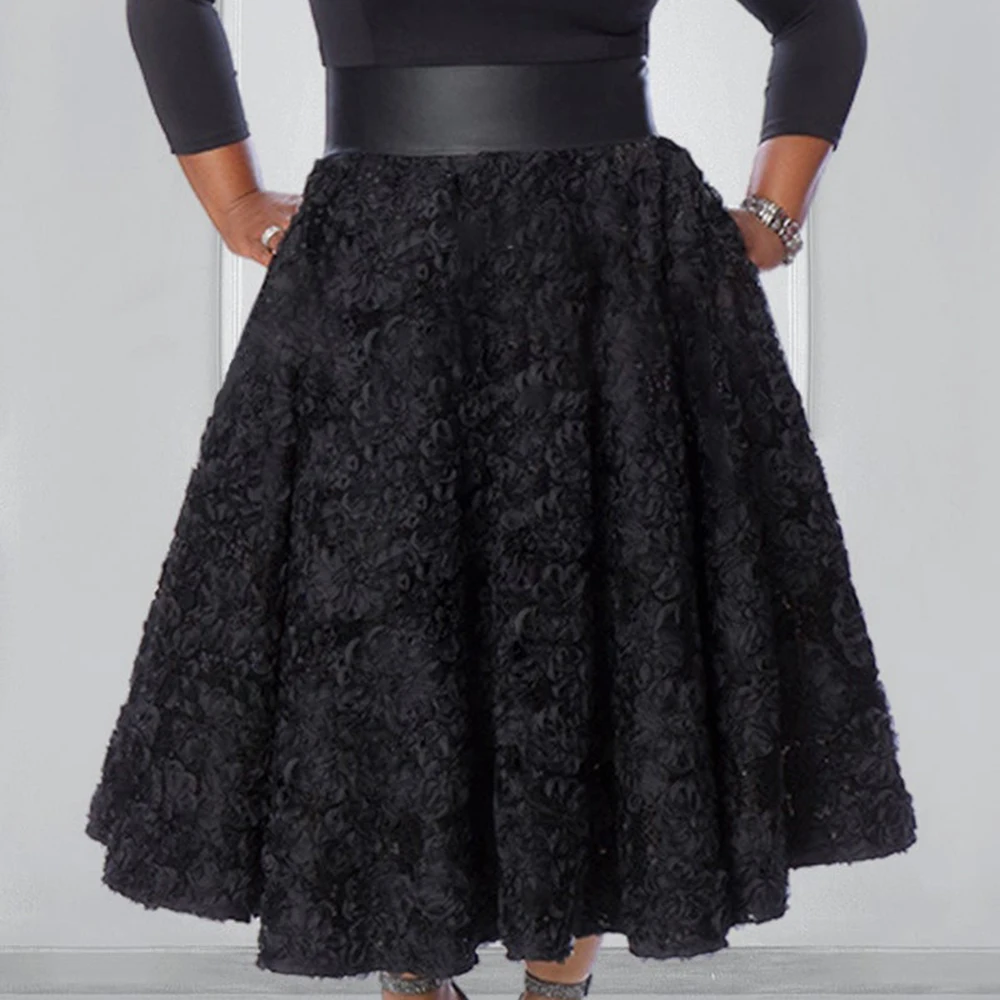 Plus Size Semi Formal Black A-line Dress Long Sleeve Sequin Solid Pleated Midi Dress