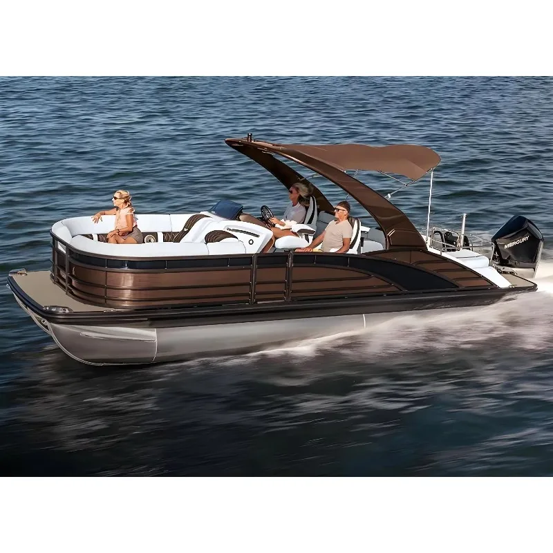 Top Rated 25ft Aluminum Sport Pontoon Boat with Soft Cushion Seats for Resort Transfers and Sightseeing Cruising