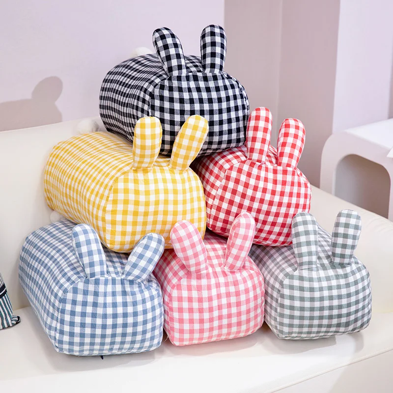 30/45cm Simple Plaid Animal Soft Plush Doll Pillow Whale Rabbit Colorful Plaid Plush Throw Pillow Decoration Bedroom Sofa