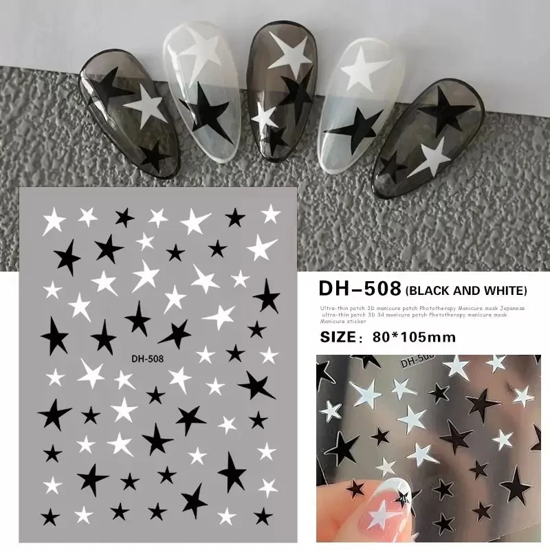 Five-pointed Star Nail Decals Hollow Foil Hand-painted Pentagram Stickers Non-toxic for Kids Women DIY Manicure Design view 2