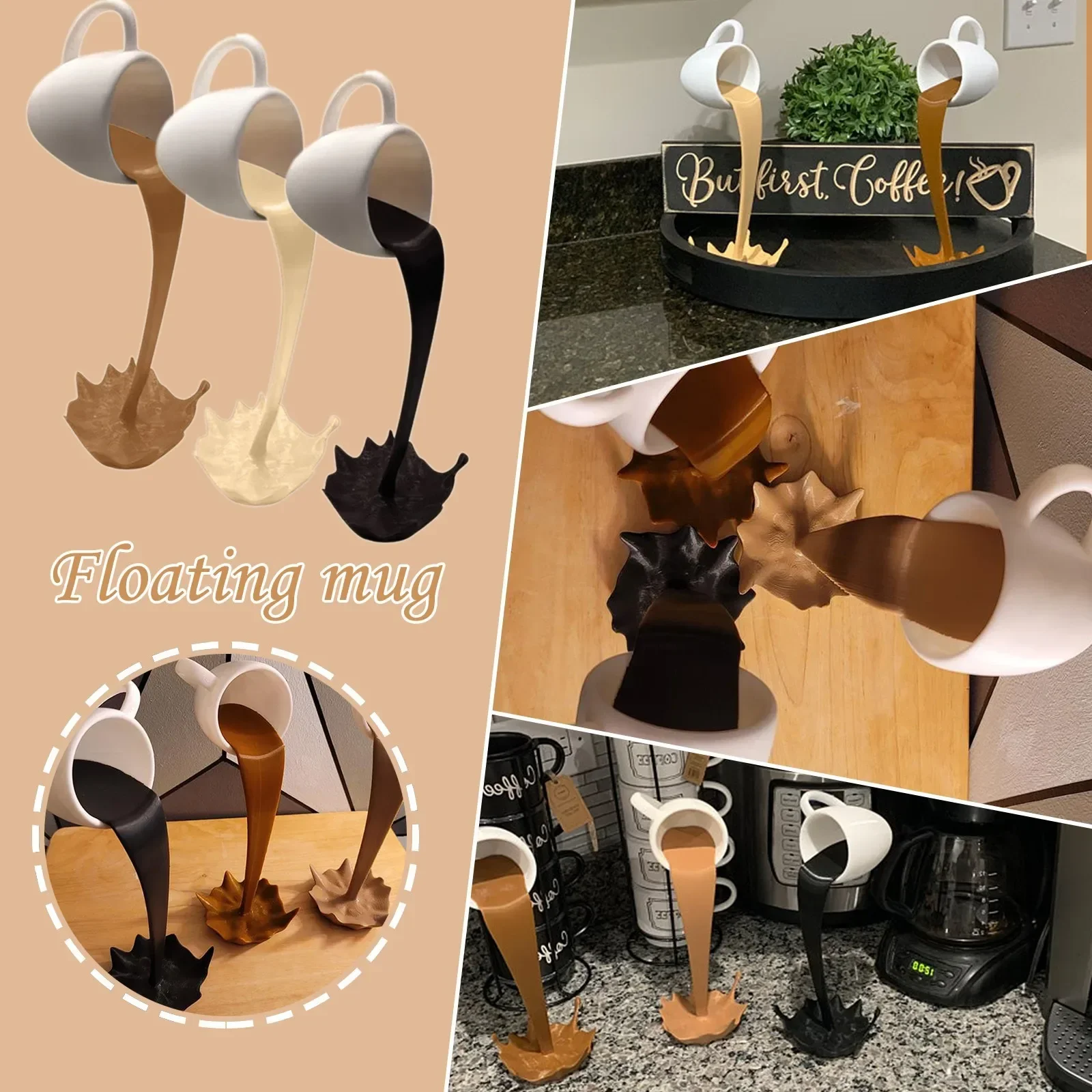 

Resin Statues Floating Coffee Cup Art Sculpture Kitchen Home Decor Statue Crafts Spilling Magic Pouring Liquid Splash Coffee Mug