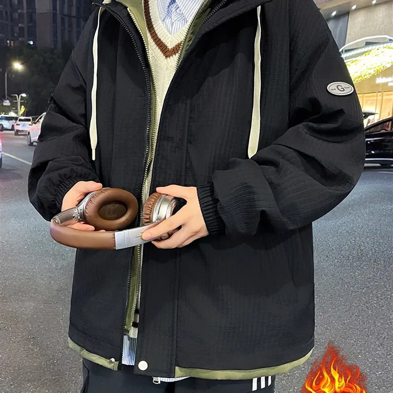 

Куртка Thiened Fce для мальчиков, осенне-зимняя, для старшеклассников и подростков, повседневная, с капюшоном, теплая, хлопковая одежда