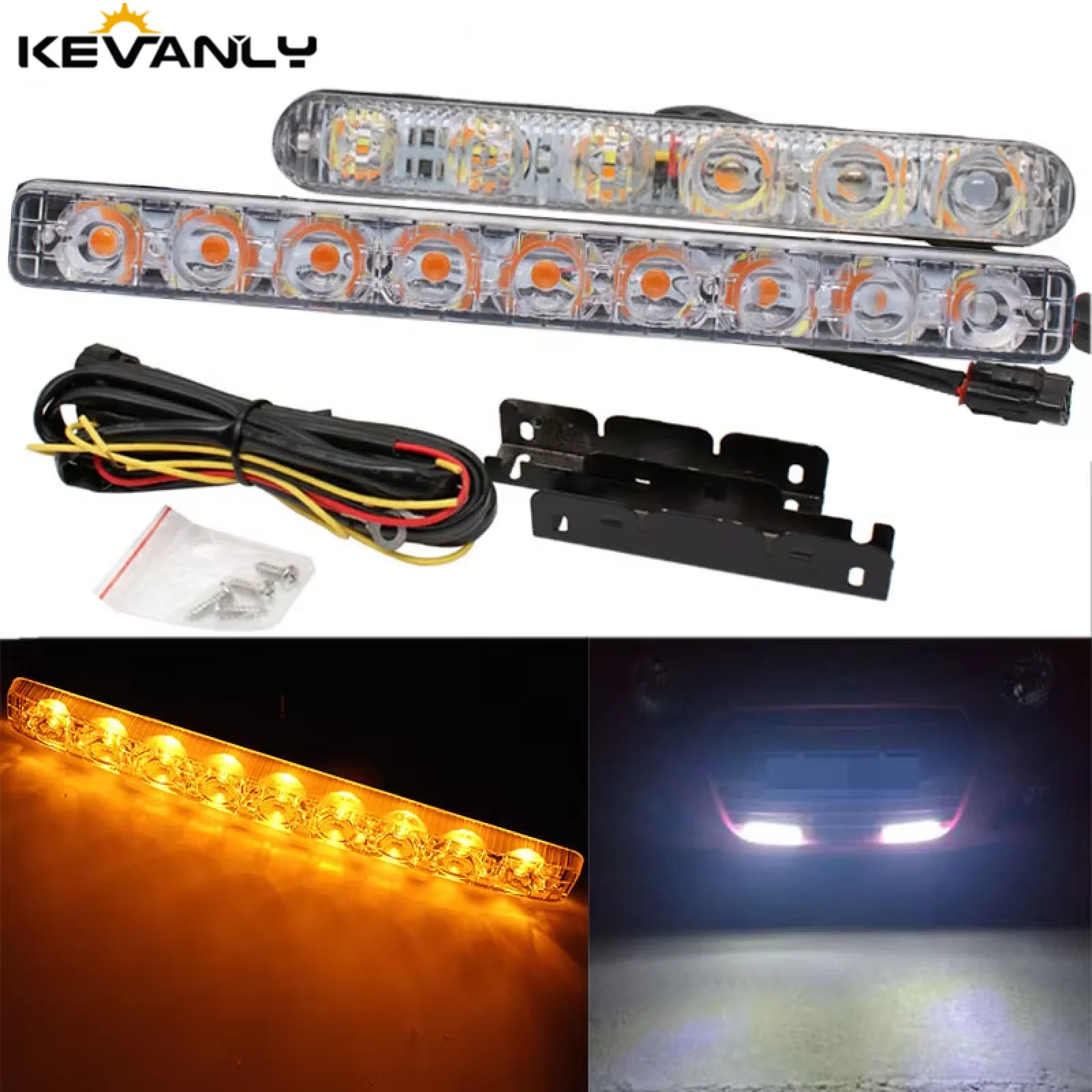 

RXZ 2pcs Flowing DRL 6 9 led white turn amber Turn signal bar Car Daytime Running Lights Auto fog light Super Bright strip 12V