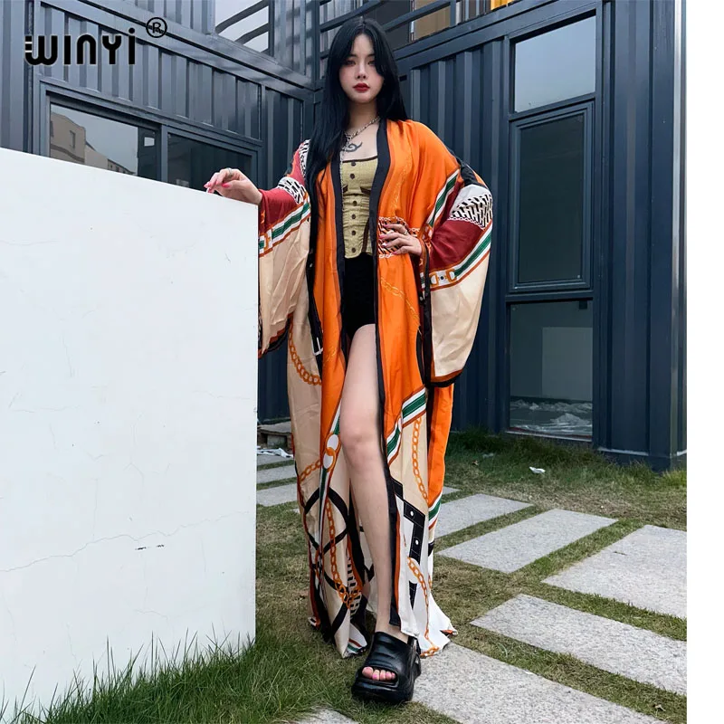 WINYI kimono Afrika pakaian pantai penutup cetak elegan Cardigan pakaian pantai untuk wanita pakaian renang mantel fashion abaya