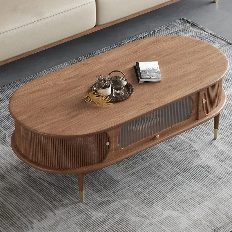 North American Black Walnut Roller Shutter Coffee Table 1.2m Solid Wood Changhong Glass Living Room Low Table Nordic Simple