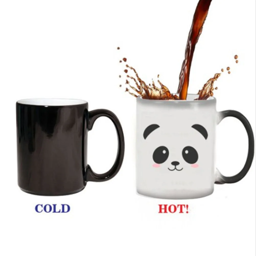 

1Pcs Ceramic Panda Color Changing Mug Heat Sensitive Drink Cup 301-400Ml Black White for Coffee Tea Office Mugs