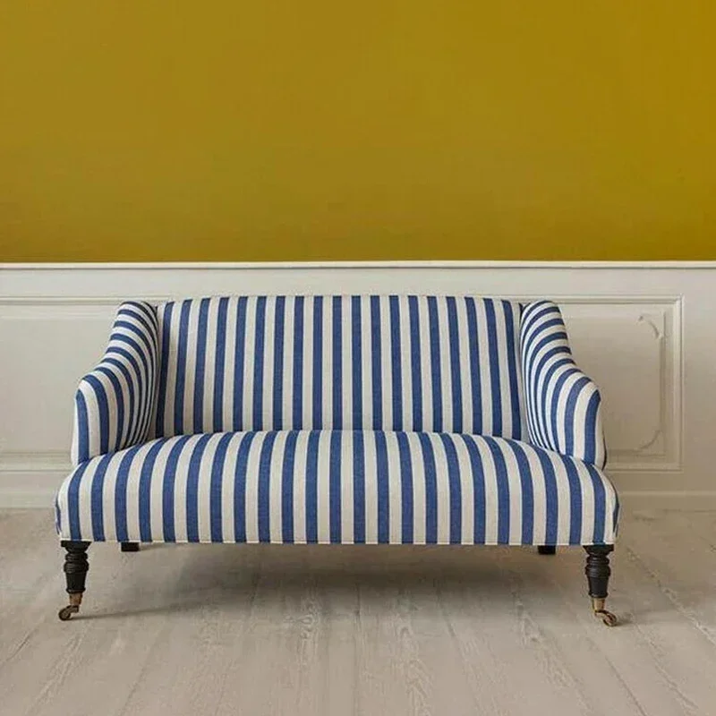 Nordic Modern Sofa Living Room Aesthetic American Retro French Sofa Blue White Striped High-back Straight Divano Home Furniture