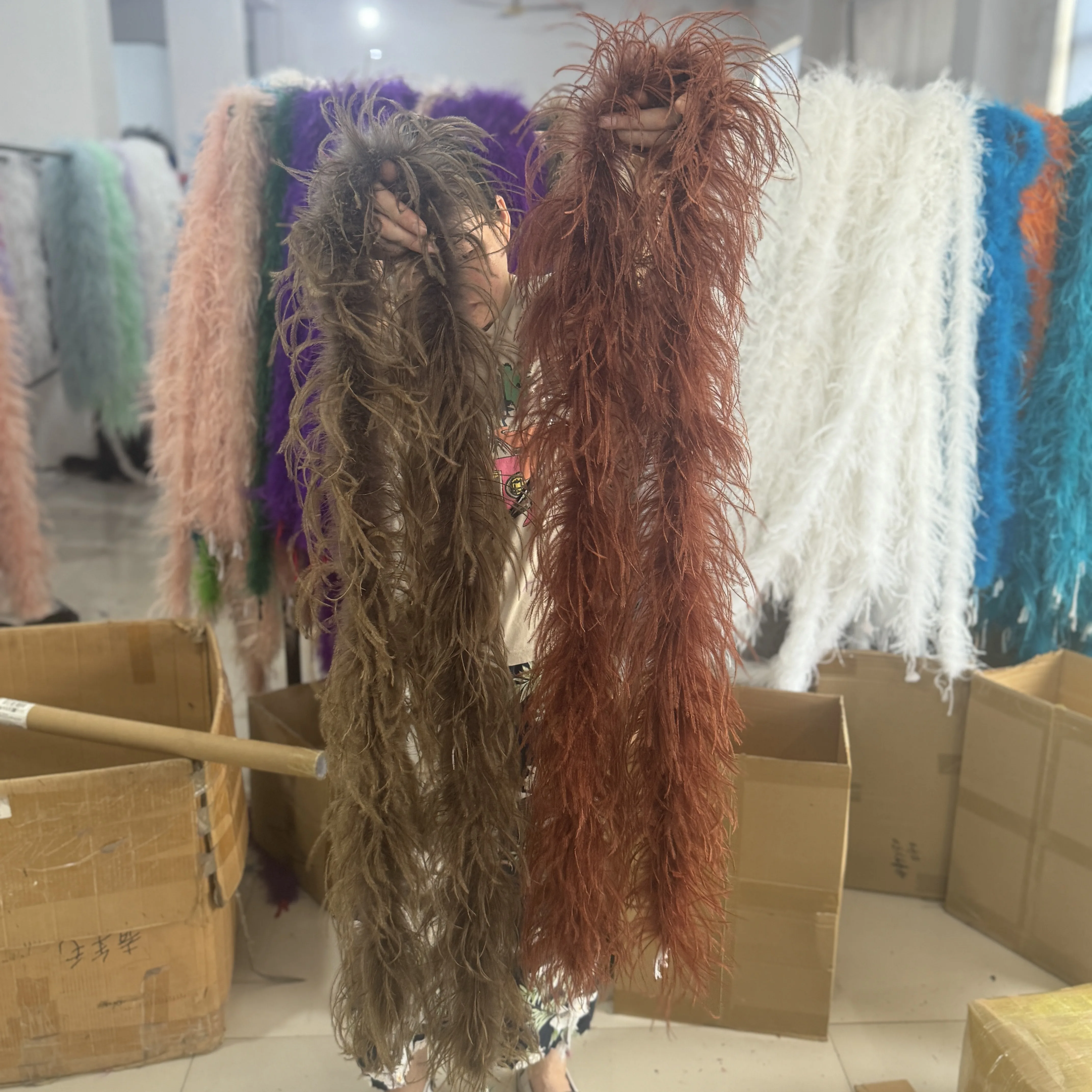 6Ply Fluffy Dyed Ostrich Feathers Boa Ribbon 1 to 4 Meter trim Wedding Party Clothing Dress Shawl Decoration Sewing Crafts Plume