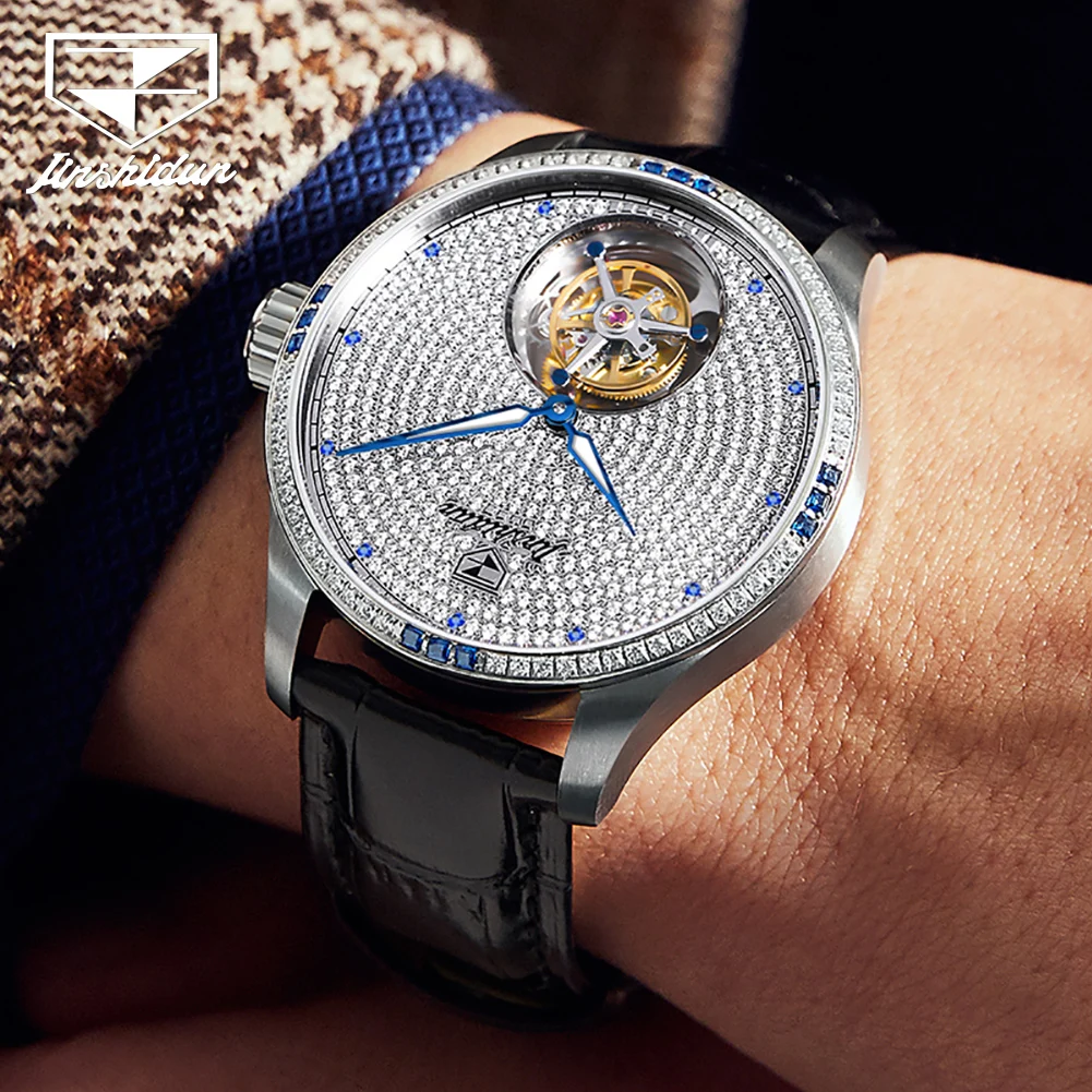 JSDUN 832 Mens Watch Top Luxury Full Diamond Watches Tourbillon Movement Automatic Mechanical Wristwatch Man
