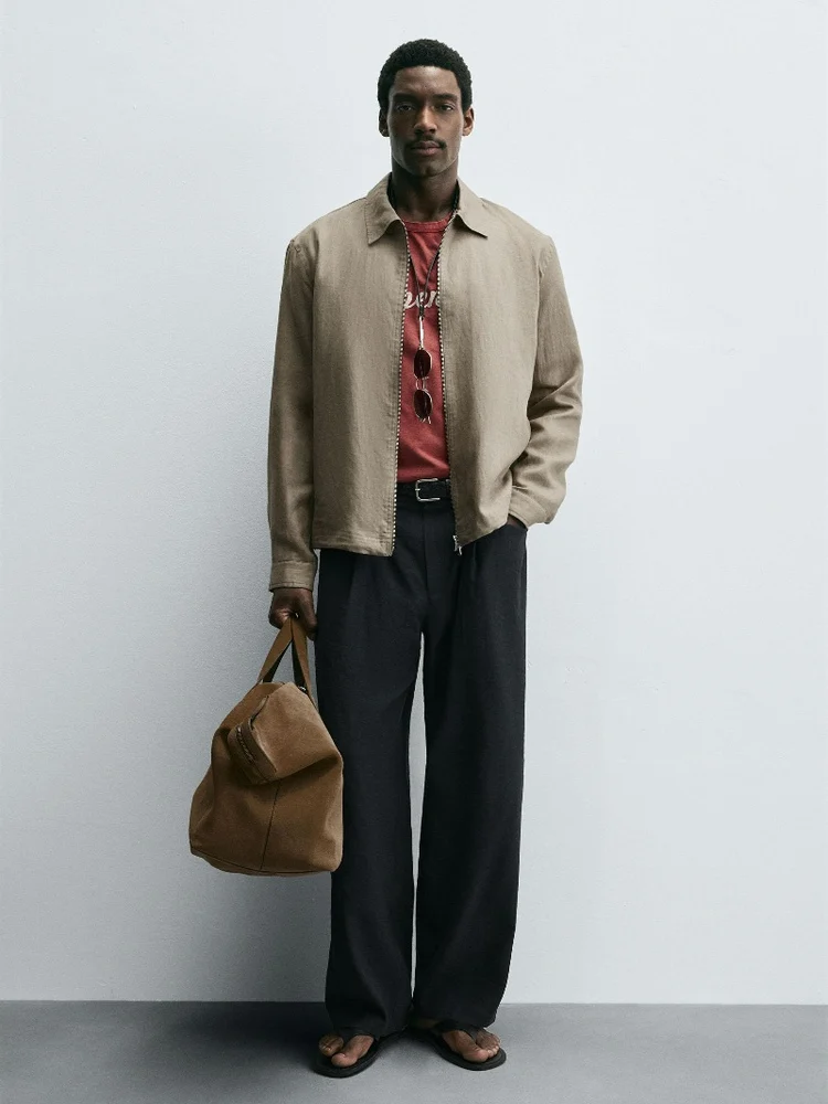 

Новая осенняя мужская приталенная льняная куртка на молнии, повседневная, с длинным рукавом, стандартной длины, модная верхняя одежда для молодежи