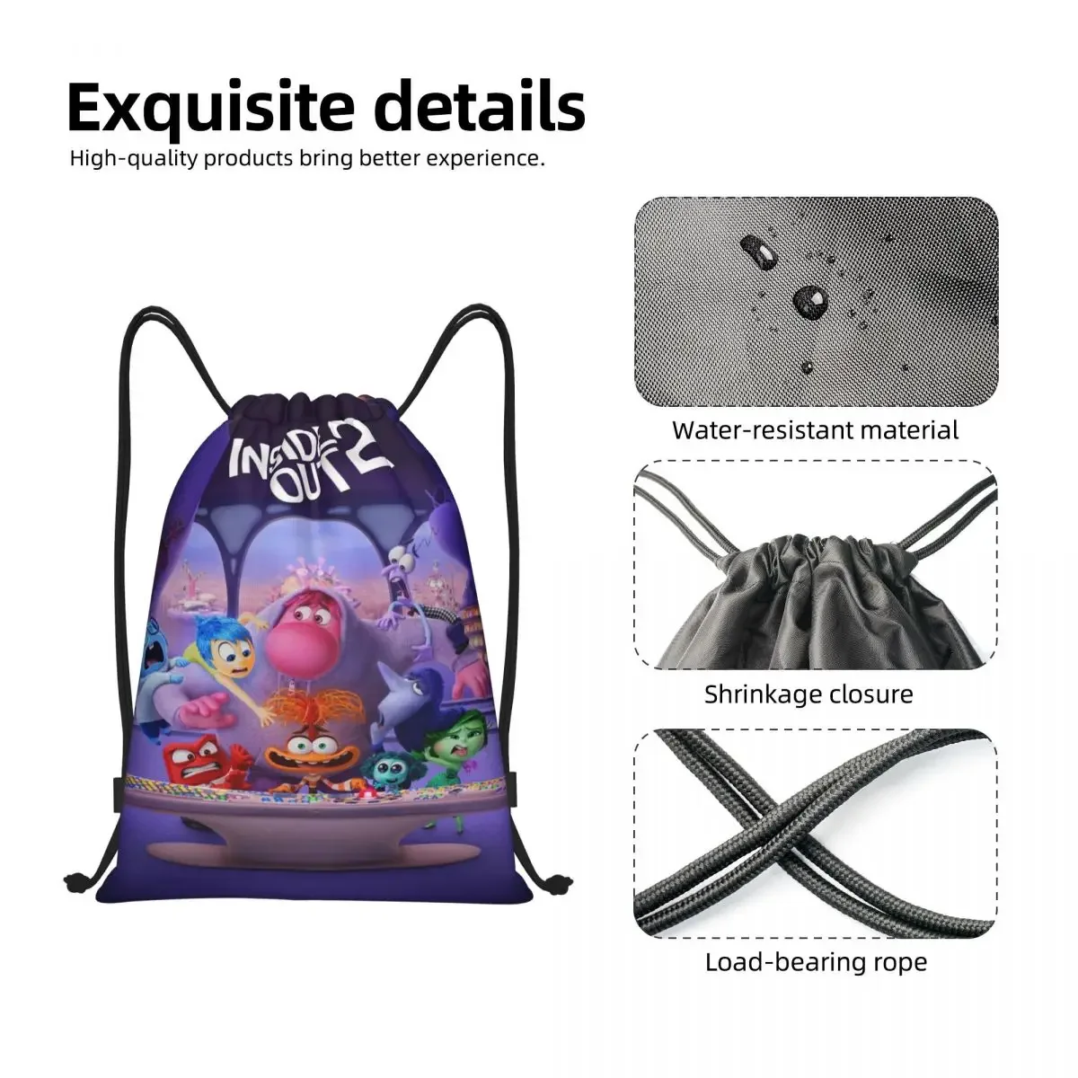 Custom Animated Inside Out Drawstring Bags Women Men Foldable Gym Sports Sackpack Cartoon Training Storage Backpacks