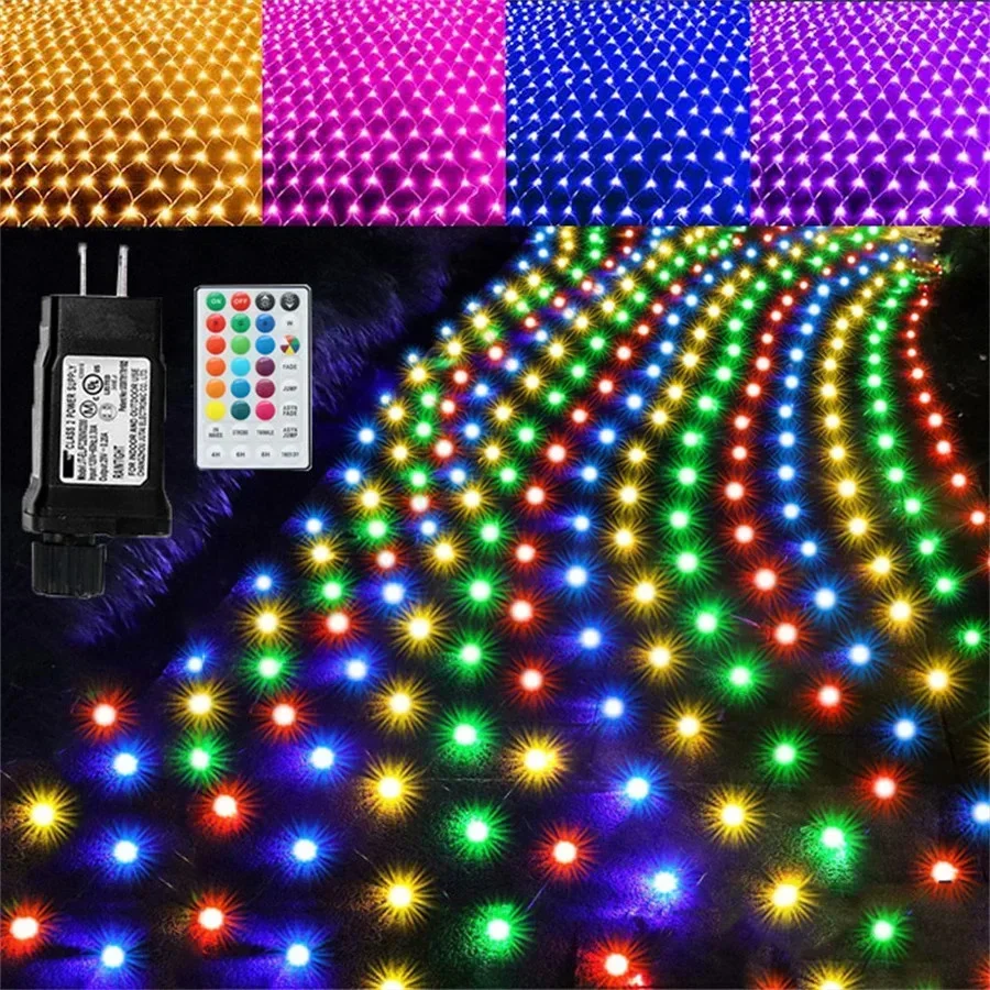 EU/Us-stecker Weihnachten Lichterkette Outdoor Fernbedienung RGB 3X2M 224LED Angeln Mesh String Lichter Home Party garten Dekorative Girlande