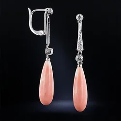 Delicate Long Teardrop Pink Orange Stone Earrings Artistic Jewelry Bright Silver Color Crystal Coral Statement Earring Femme