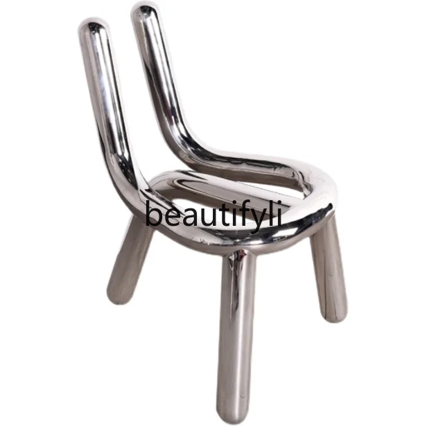 

Nordic modern simple steel pipe splicing modeling chair art glass fiber reinforced plastic line electroplating single chair