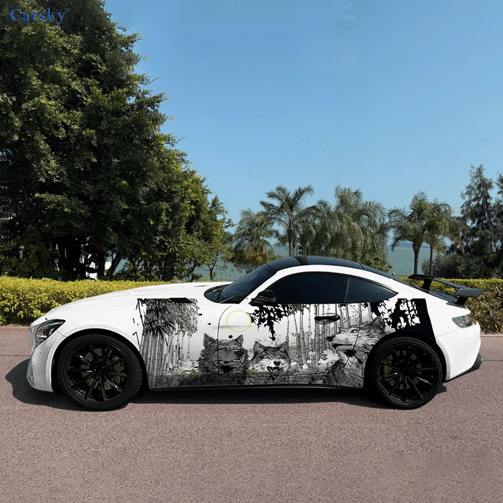 

2pcs.Retro Cool Trendy Three-Headed Wolf Wandering in The Forest Car Decoration Decal.car Vinyl Wraps