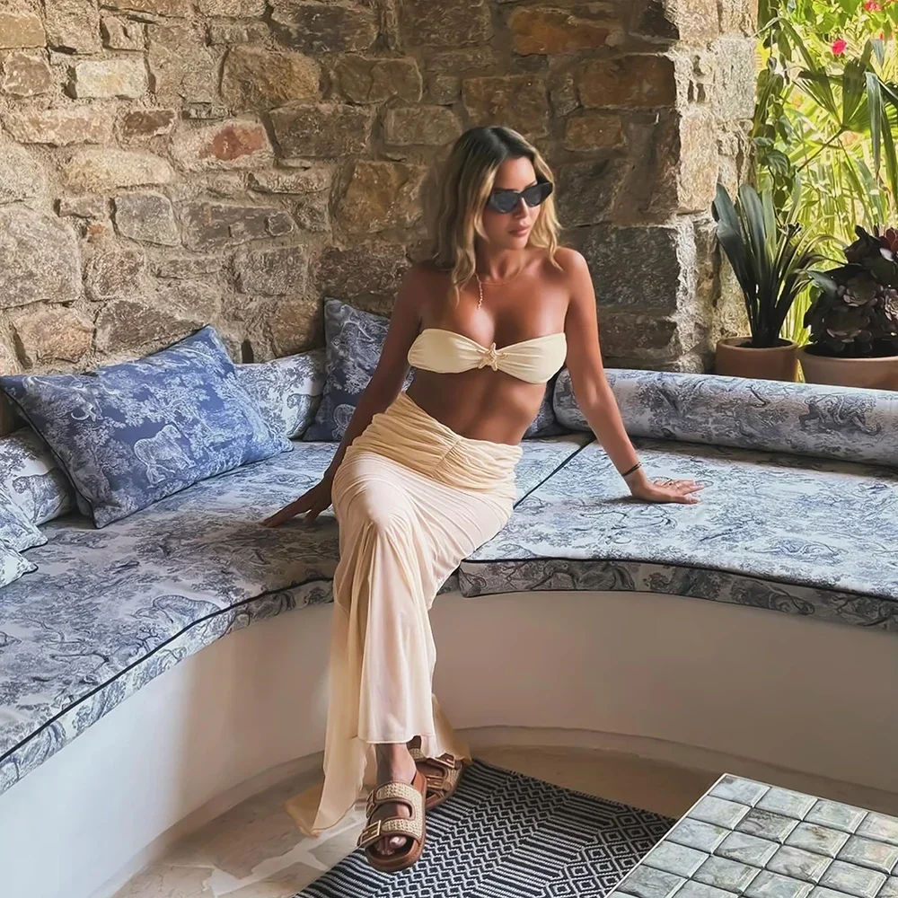 

Sexy Starfish 3 pieces Micro Bikinis Women Swimsuit 2024 Swimwear Bathing Suit Beachwear With Long Skirt Bikini Set Biquini