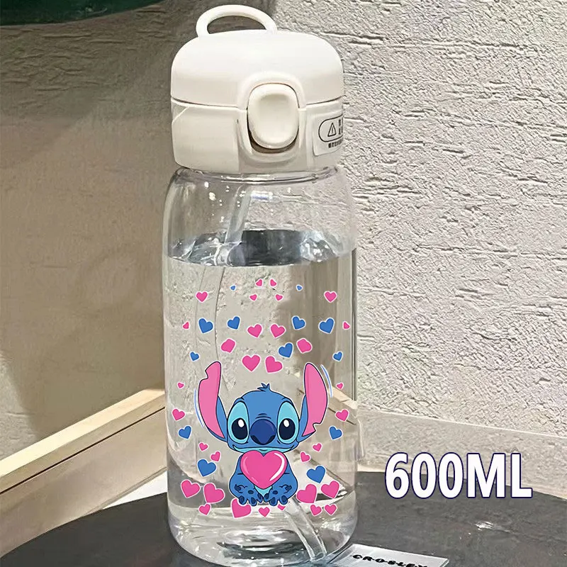 600/400ML Lilo&Stitch Straw Bottles Disney Drinking Office Transparent Portable Anti Drop Children\'s Water Bottle PC Material