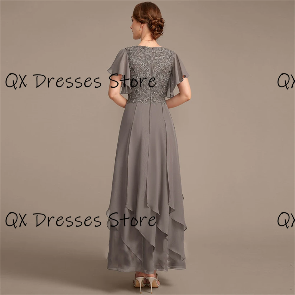 Women's Floral Lace Asymmetrical Chiffon Long Bridesmaid Dress Sleeveless Empire Waist Mother of The Bride Dresses