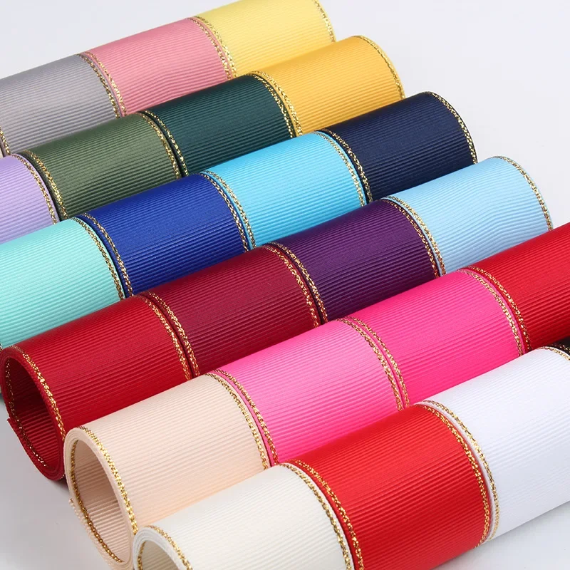 2yards/lot Thread Golden rim Satin Ribbon grosgrain ribbons DIY Bow Craft Decor for Gift Wrap Wedding Party Scrapbooking Supply