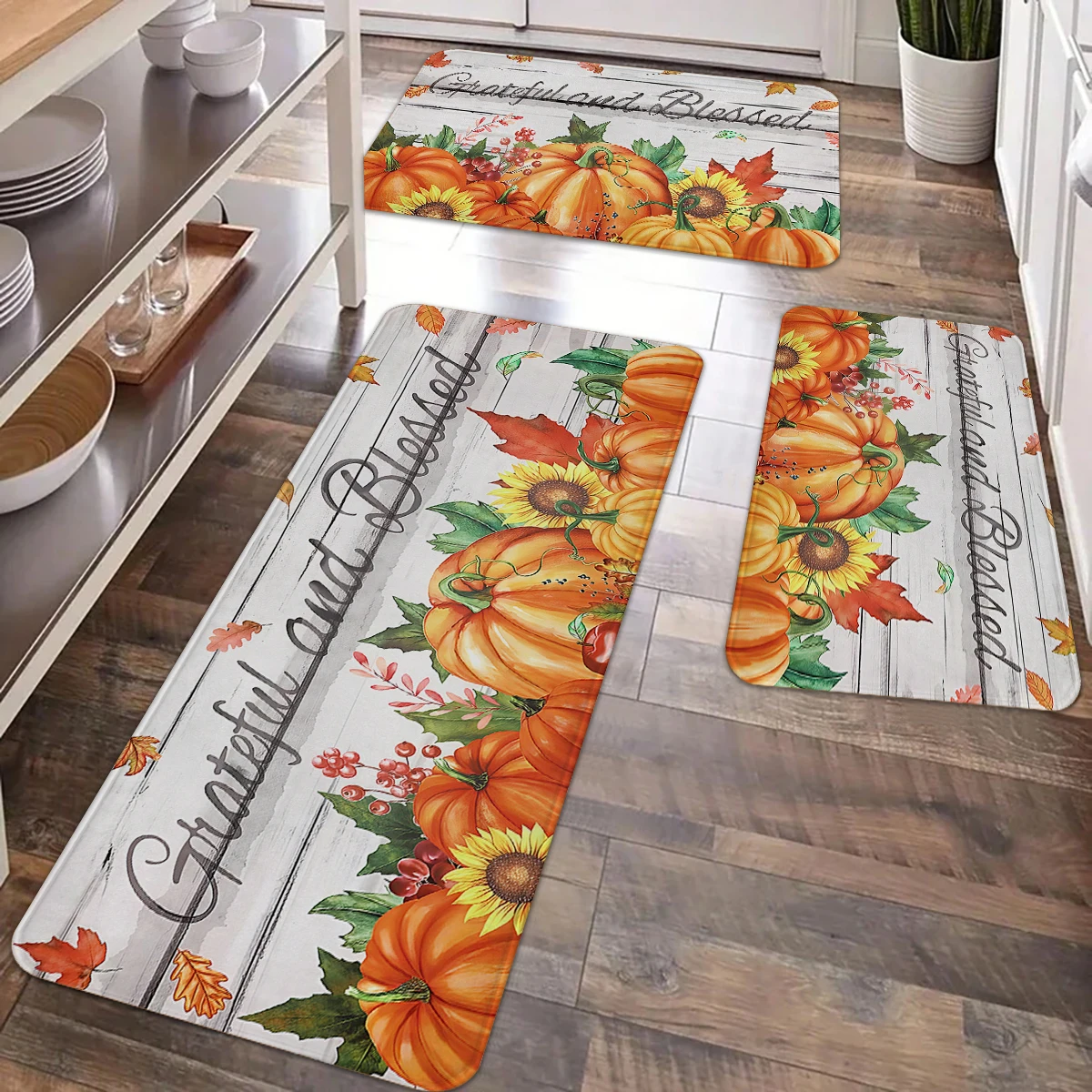 

1 шт., кухонный ковер на День Благодарения, напольный коврик, ковер с подсолнухом и тыквой, противоскользящий осенний кухонный напольный коврик, украшение для двери, дома