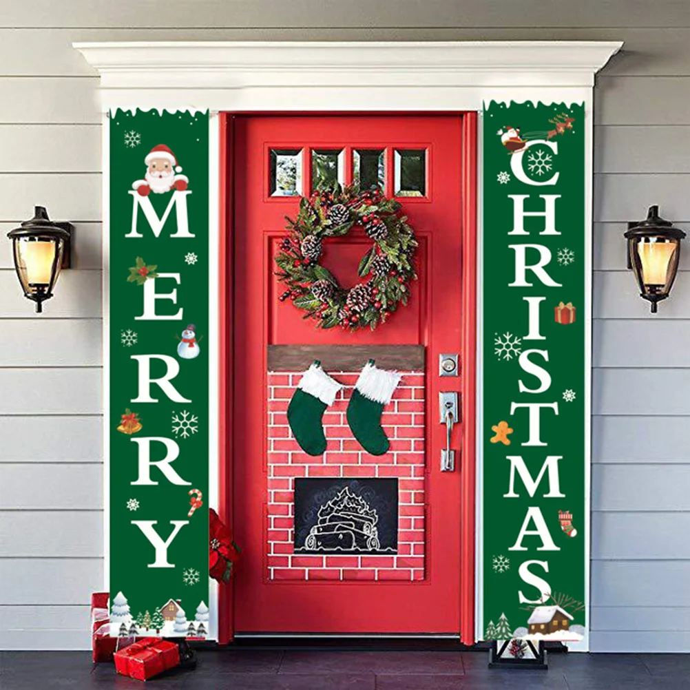 

1 Pair Christmas Door Curtains Merry Christmas Banners Xmas Hanging Decorative Party Stage Doorway Photo Booth Background Indoor