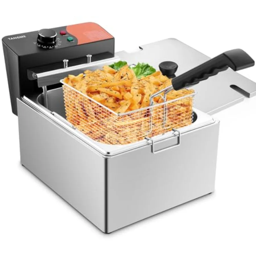 

Commercial Deep Fryer 1700W Electric Countertop Fryer 10.35QT with 6.35QT Baskets Stainless Steel Oil Fryer with Temperature Li