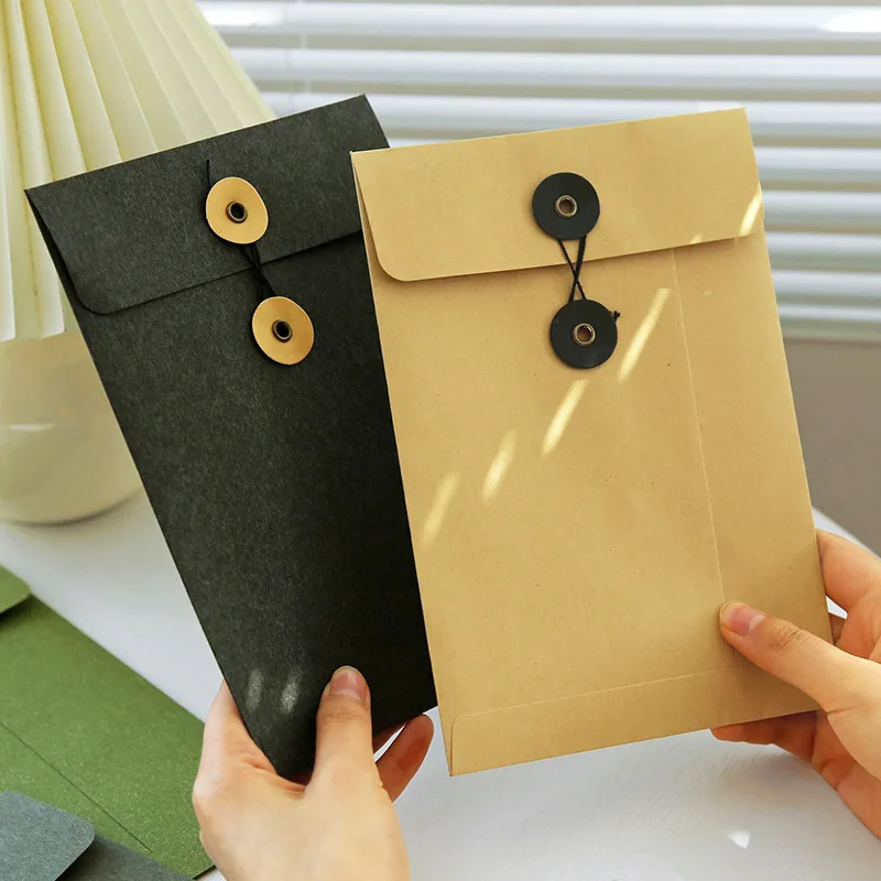 6Pcs/lot 15x22cm Buckle Envelope Hemp Rope Buckle Kraft Paper Vintage Envelopes Office School Supply Letter Blank File Bag