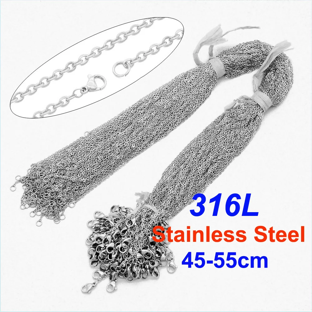 

100pcs/Lot Bulk Wholesale 316L Stainless Steel Cable Link Rolo Chain Necklace Gold Color 45-50cm for DIY Jewelry Making Women