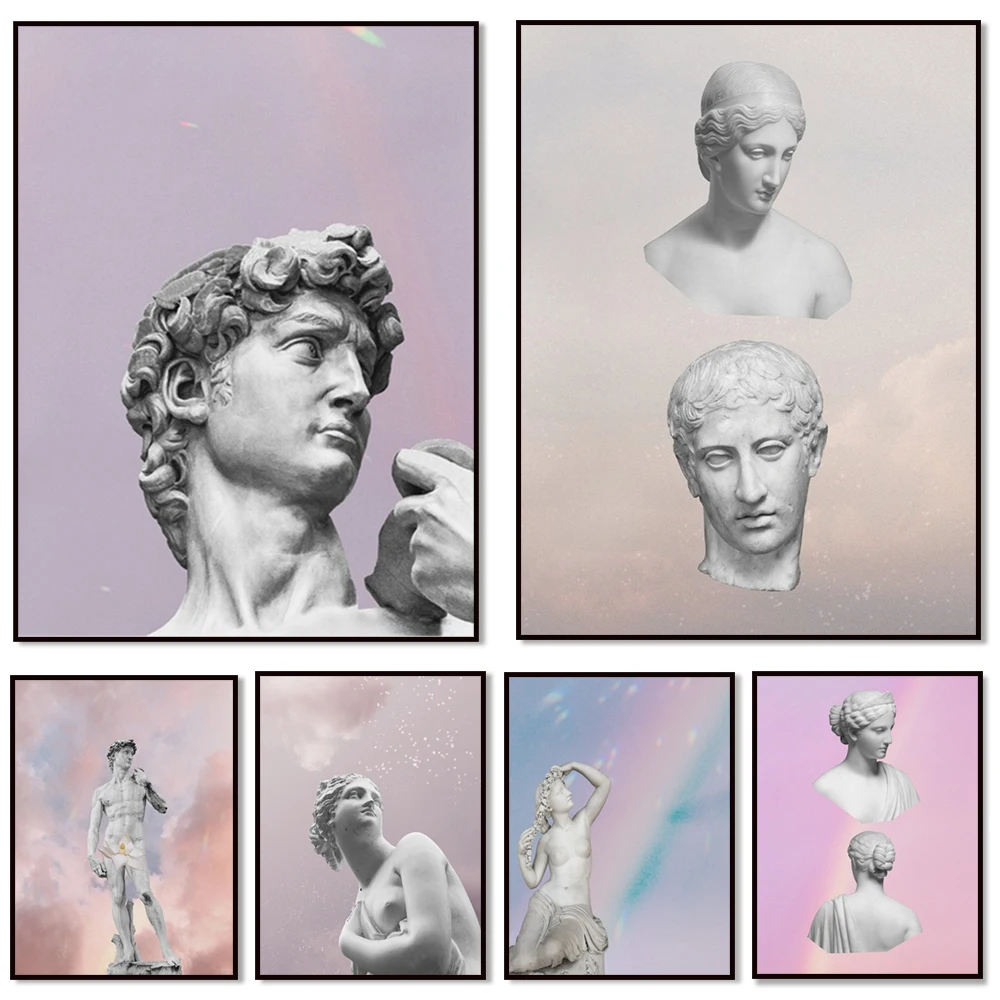 Greek goddess printable poster, mermaid Greek statue rainbow bust Aphrodite pink museum poster pastel modern wall art decoration