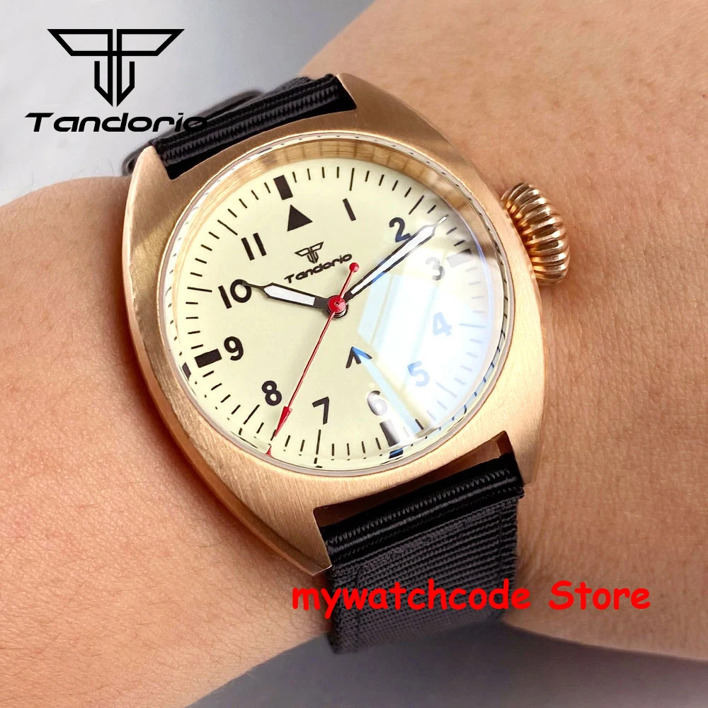 Tandorio Real CUSN8 Bronze Mechanical Watch Japan NH35A Movt Full Luminous Dial Personality Sports Men Retro Watch Nylon Strap