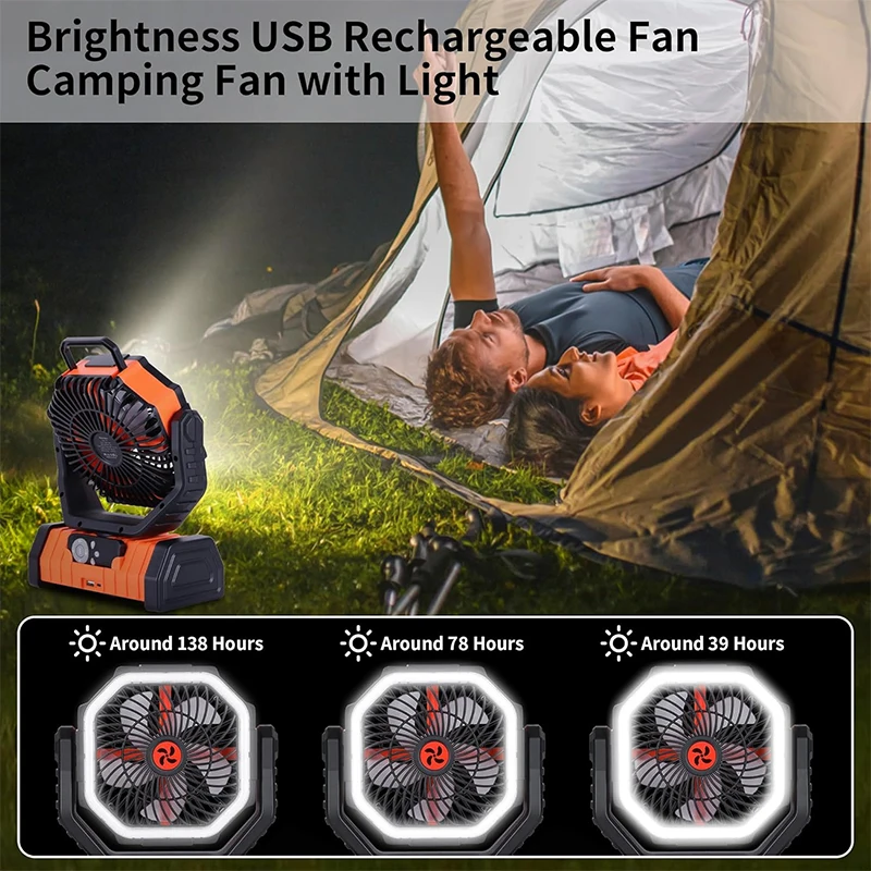 Imagem -02 - Ventilador de Mesa Portátil com Luz Led Recarregável Quiet Camping Fan Bateria com Gancho Suspenso para Casa e Quarto