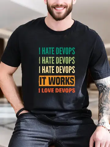 Men's Cotton Printed T-Shirt - Hate Devops Quote Graphic Tee, Soft Breathable Fabric, Casual Comfort Fit for Daily Wear