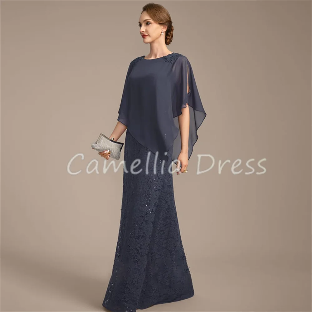 New Scoop Neck Mother Of The Bride Dress Floor-Length Sheath Chiffon Lace Formal Dresses Vestidos Mae Da Noiva Casamentos