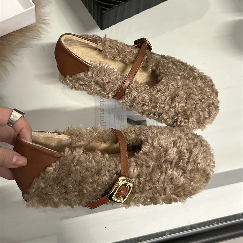 

Real Wool Winter Shoes For Women Flat Furry Cover Toe Light Warm Casual Shoes Plush Leisure Three Colors Comfy Girls Shoes 리얼모피