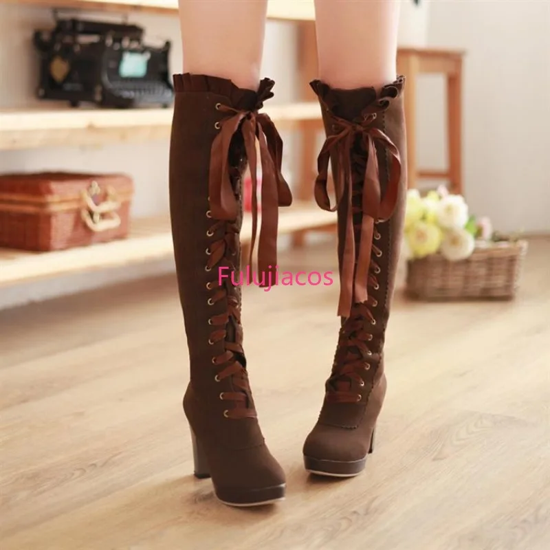 

Lady Boots Rock Shoes Woman Sexy Thigh High Heels High Sexy Lace Up Medieval Gothic Steampunk Retro Style Cosplay Knight Boots