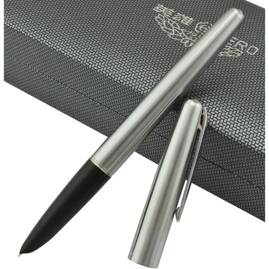 

Hero 100 Fountain Pen with 14K Fine Nib Steel Hooded Design Silver Barrel and Cap Luxury Gift Set Perfect for Business Signatur