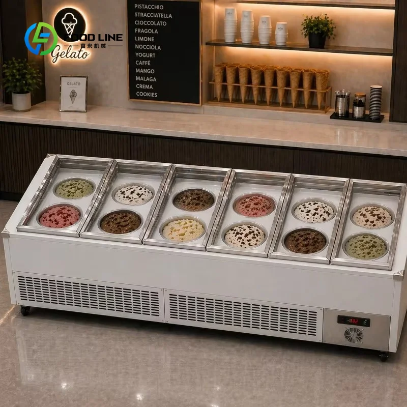 Customized Pozzetti Units Gelato Freezer 4/6/8/10/12/14/16 PansTubes Commercial Ice Cream Dipping Cabinet Showcase For Shop