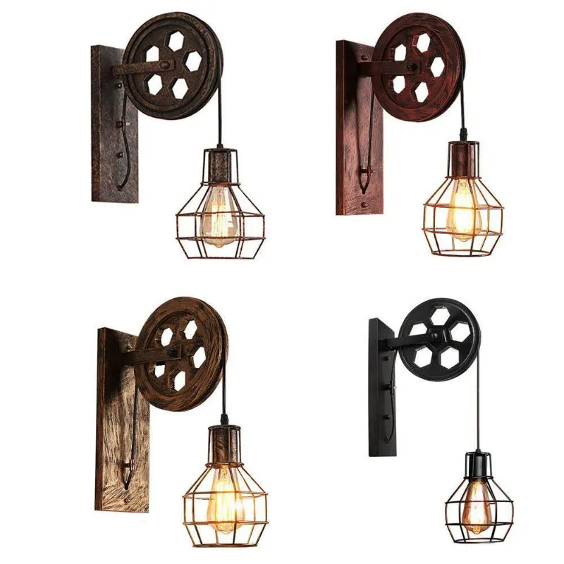 

Vintage Industrial Style Wall Lamp with Pulley System for Bedroom and Living Room